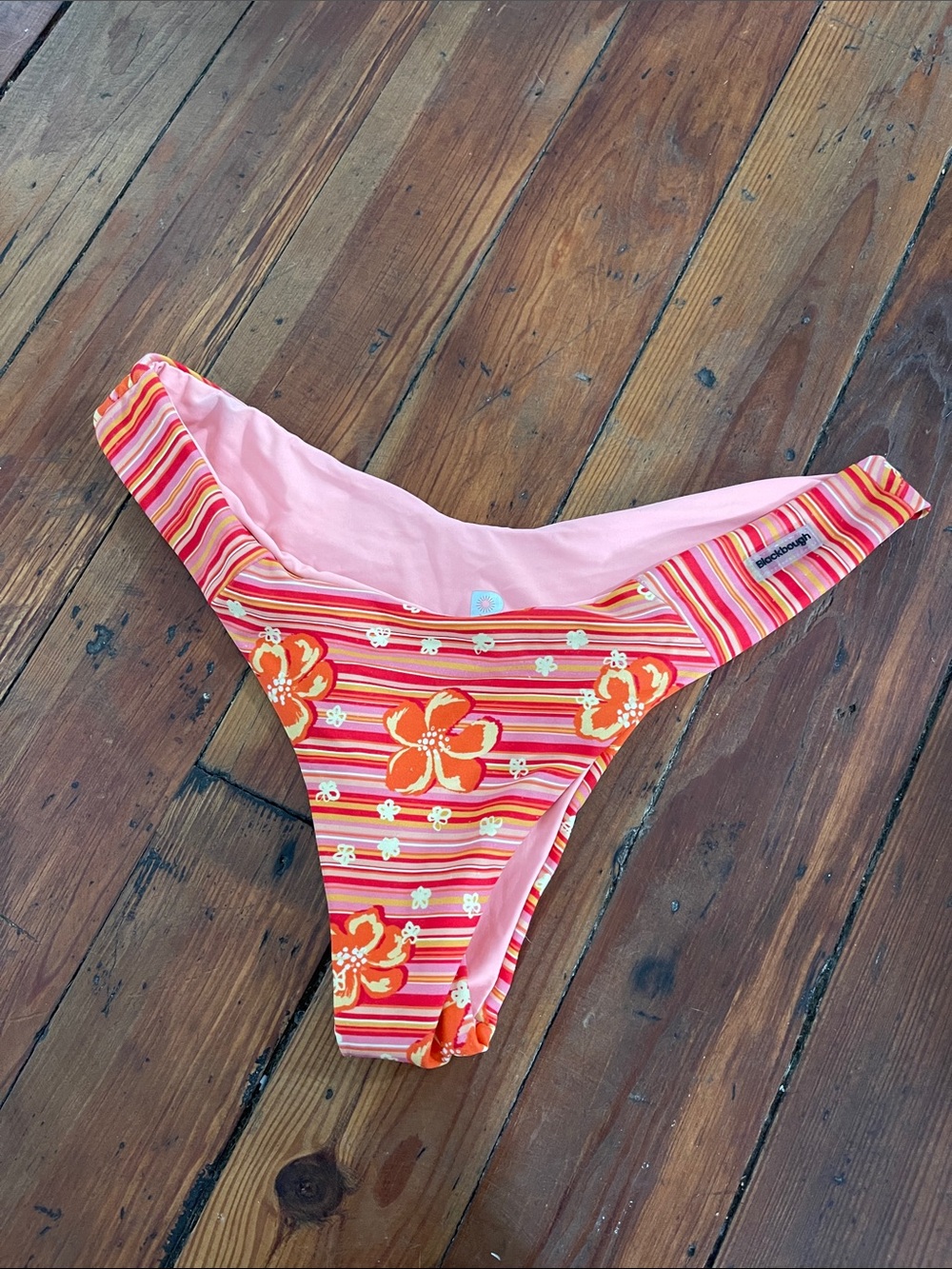 Blackbough Swim Floral Stripe Bikini Bottom - Pink & Orange
